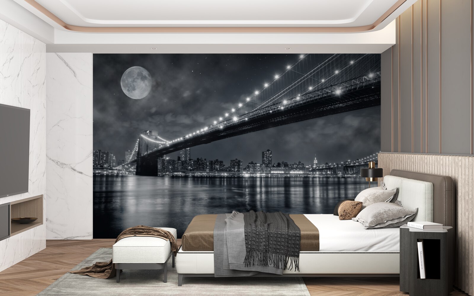 Fototapeta noci a osvetlený Manhattan Bridge