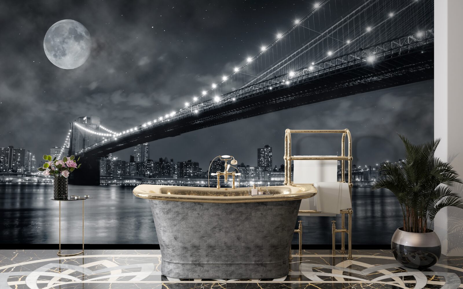 Fototapeta noci a osvetlený Manhattan Bridge