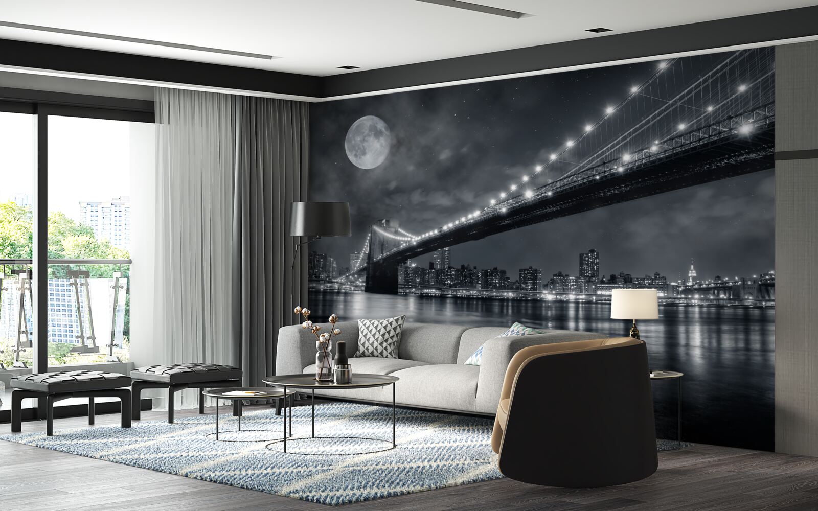 Fototapeta noci a osvetlený Manhattan Bridge