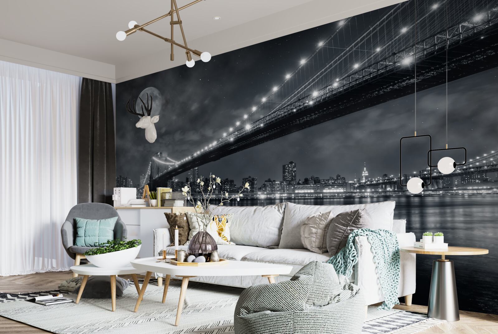 Fototapeta noci a osvetlený Manhattan Bridge