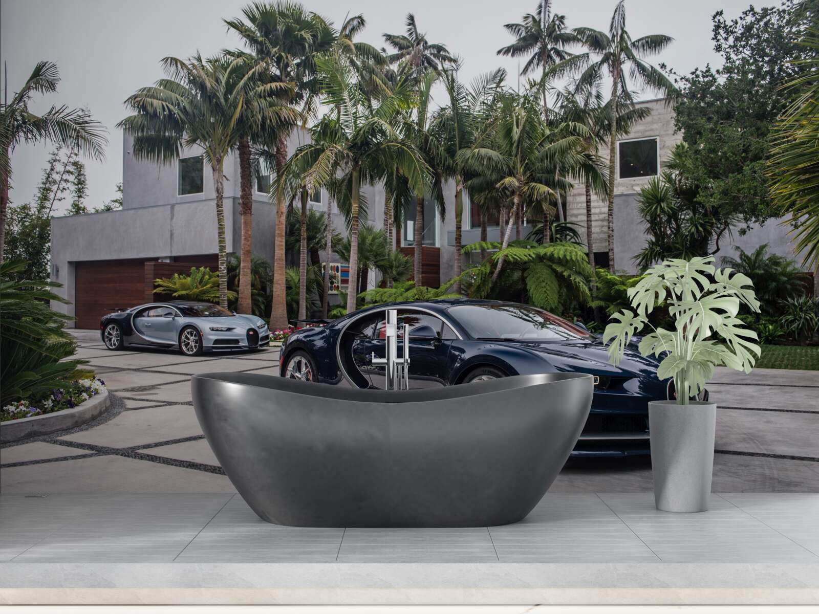 Fototapeta pred rezidenciou parkovali luxusné športové autá