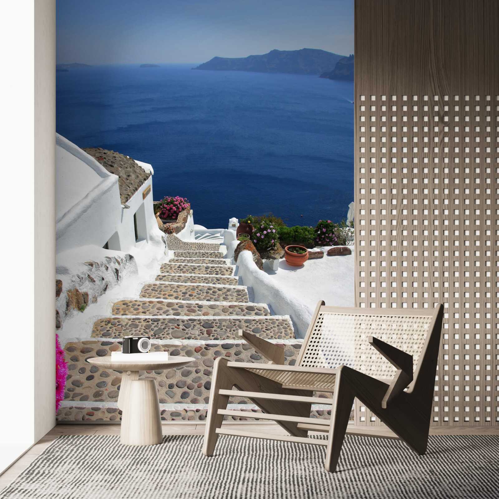 Fototapeta schody vedúce k moru a promenáde v Grécku