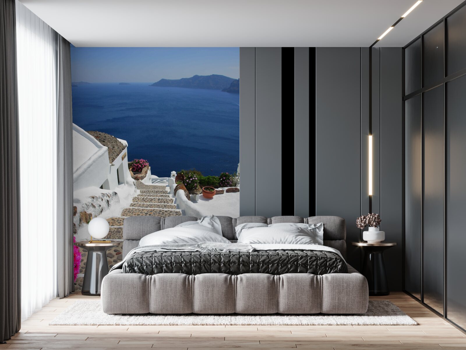 Fototapeta schody vedúce k moru a promenáde v Grécku