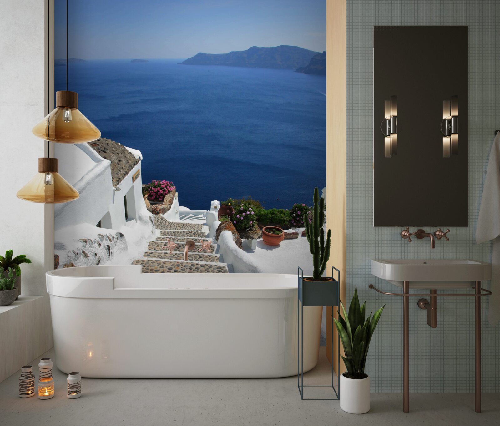 Fototapeta schody vedúce k moru a promenáde v Grécku