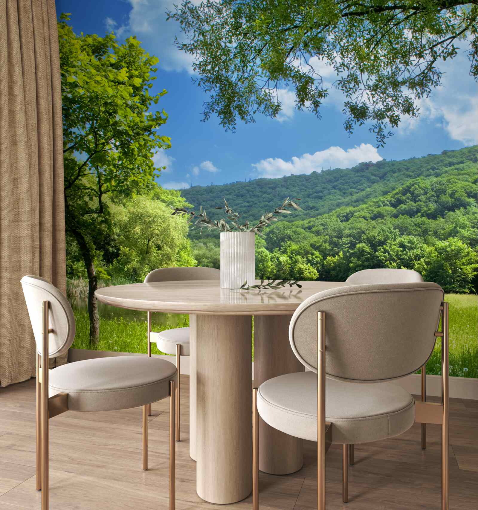 Fototapeta svetlý, svetlý dizajn na zelenej lúke v lese