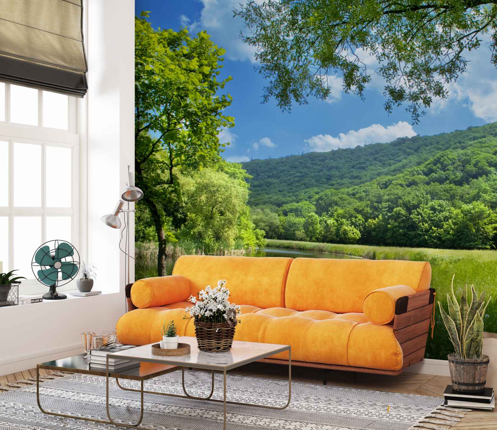 Fototapeta svetlý, svetlý dizajn na zelenej lúke v lese