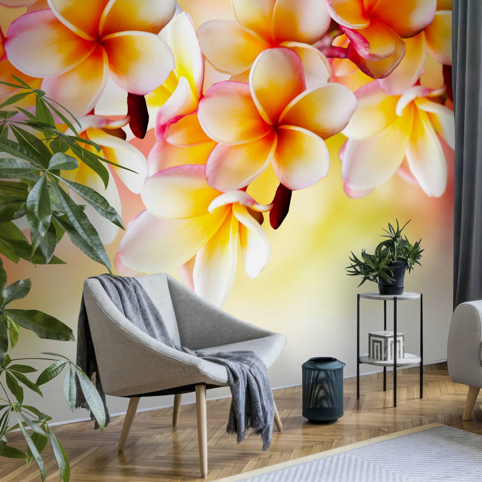 Fototapeta biele a oranžové kvety visia nad vodnou hladinou