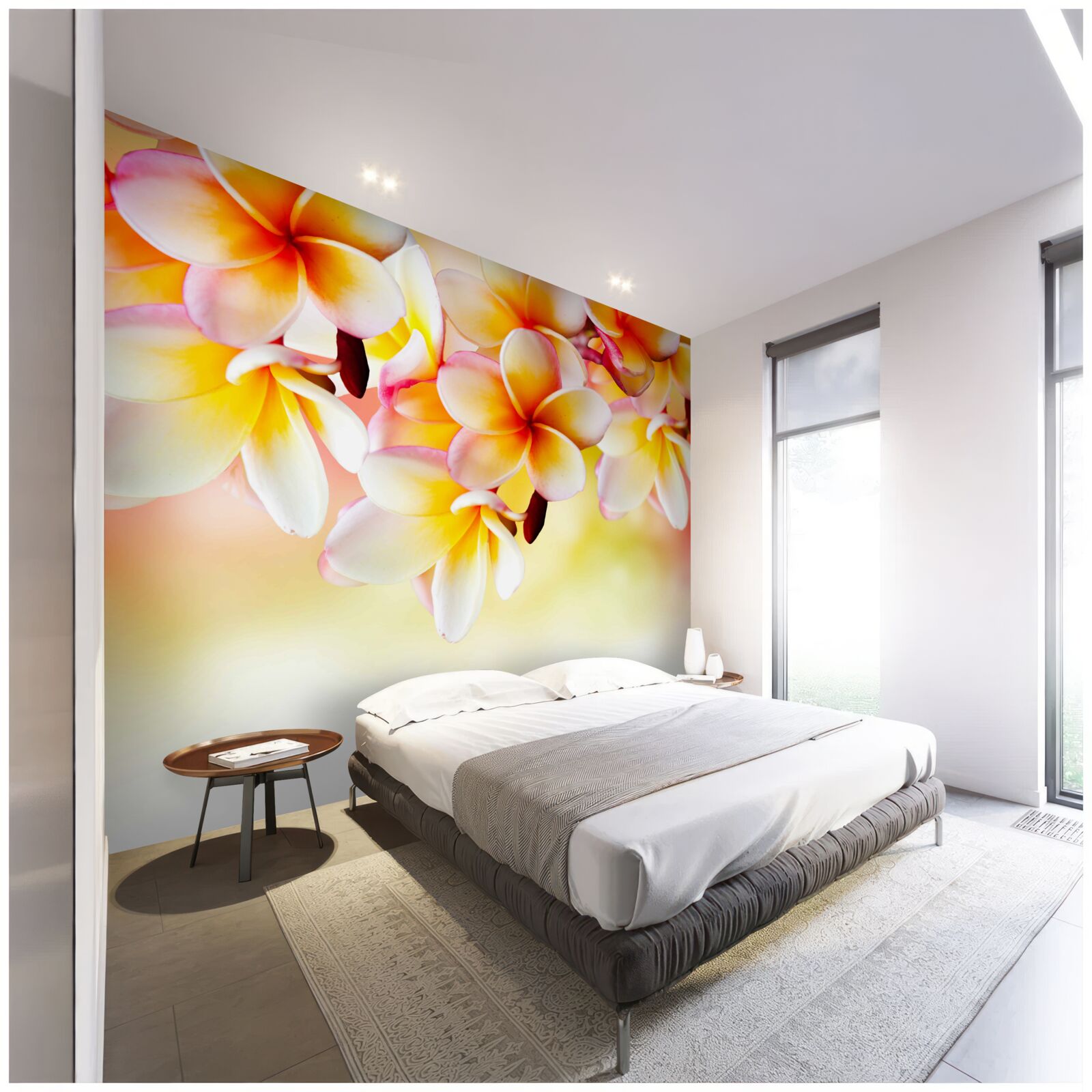 Fototapeta biele a oranžové kvety visia nad vodnou hladinou