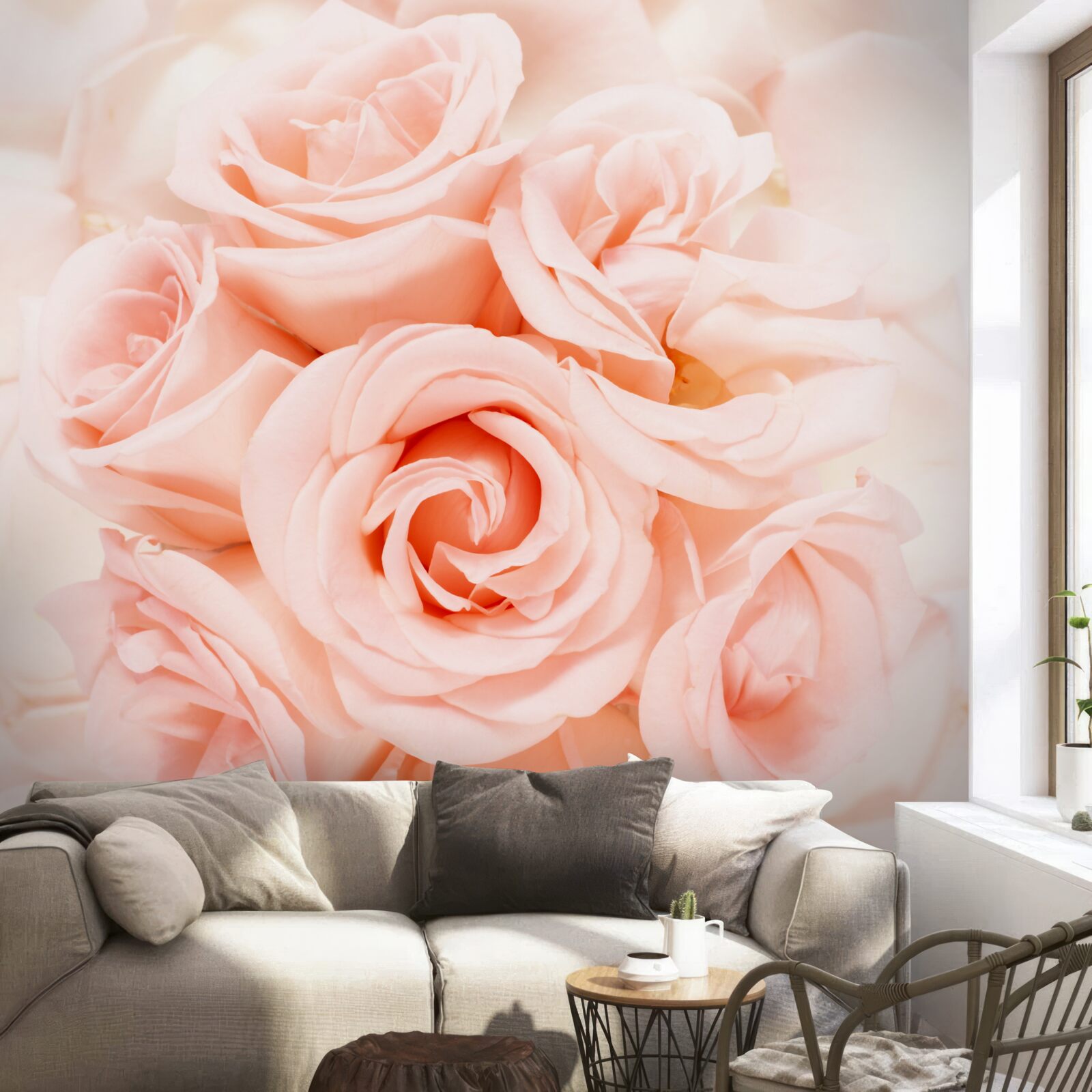 Fototapeta púčik broskyňovej ruže v jemnej kytici