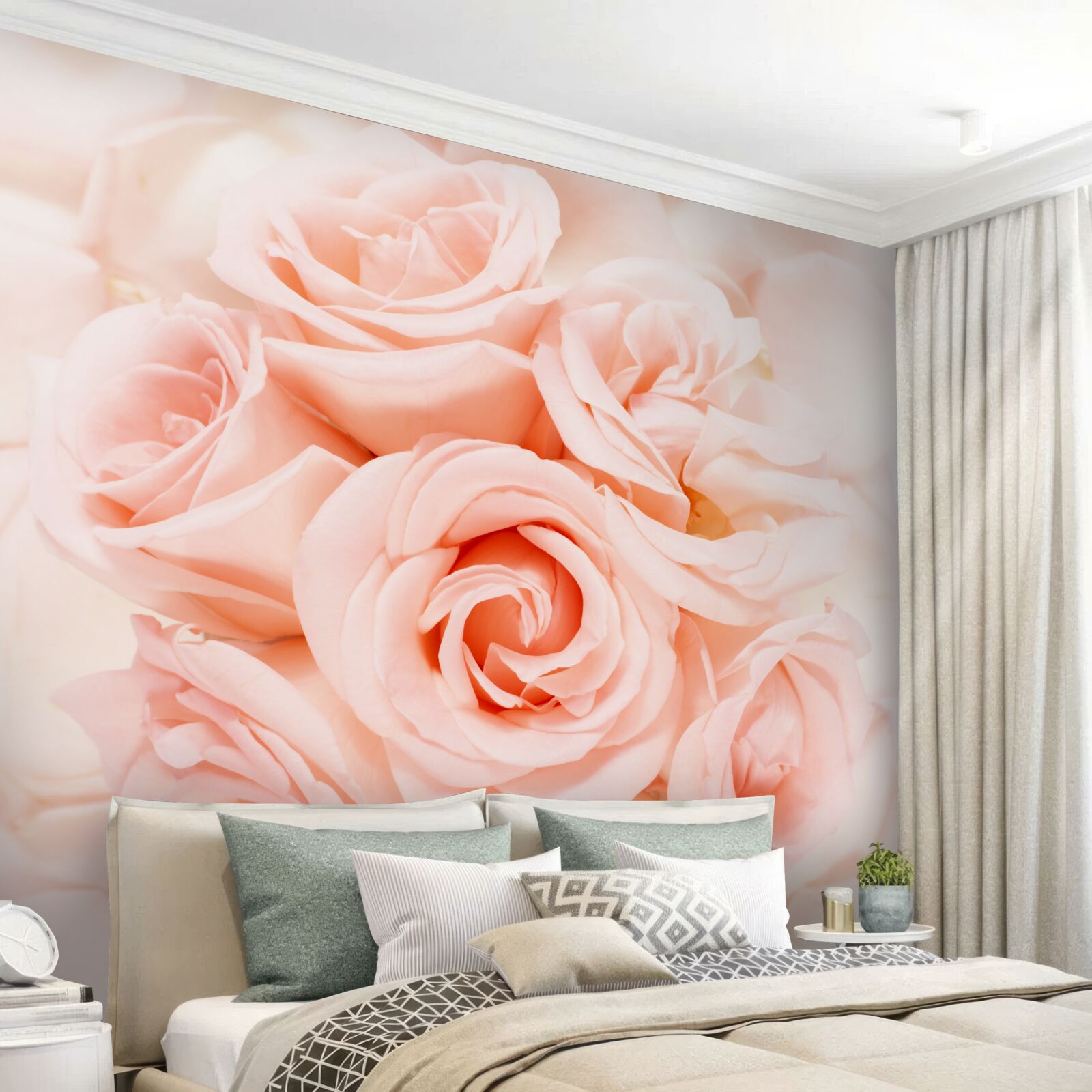 Fototapeta púčik broskyňovej ruže v jemnej kytici