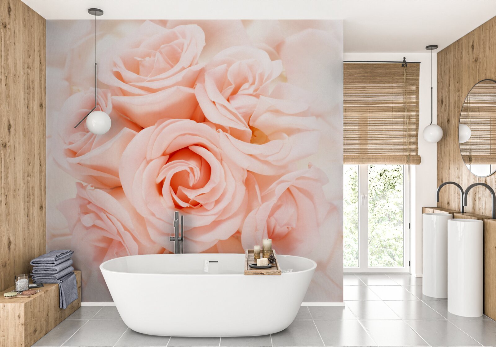 Fototapeta púčik broskyňovej ruže v jemnej kytici