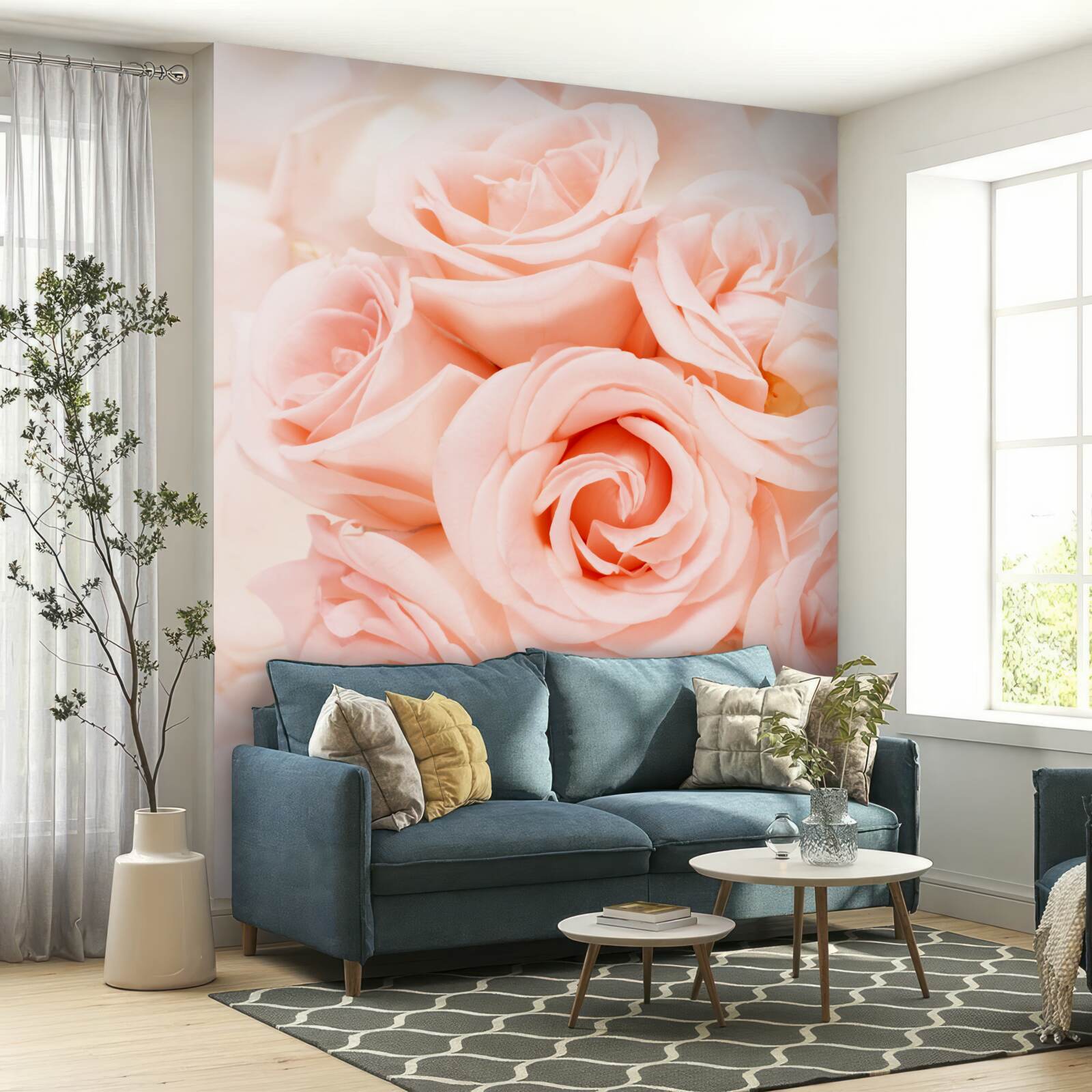 Fototapeta púčik broskyňovej ruže v jemnej kytici