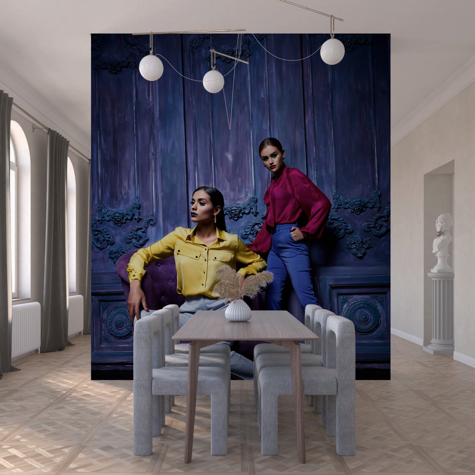 Fototapeta dievčatá v topánkach na vysokom opätku sa fotia pri starobylej stene