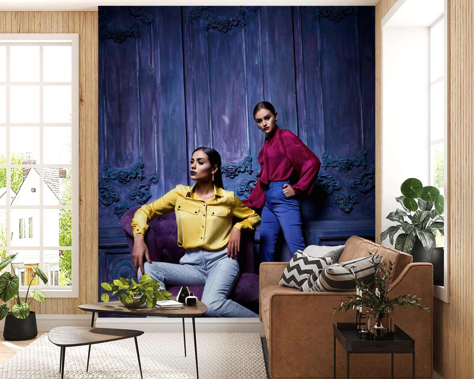 Fototapeta dievčatá v topánkach na vysokom opätku sa fotia pri starobylej stene