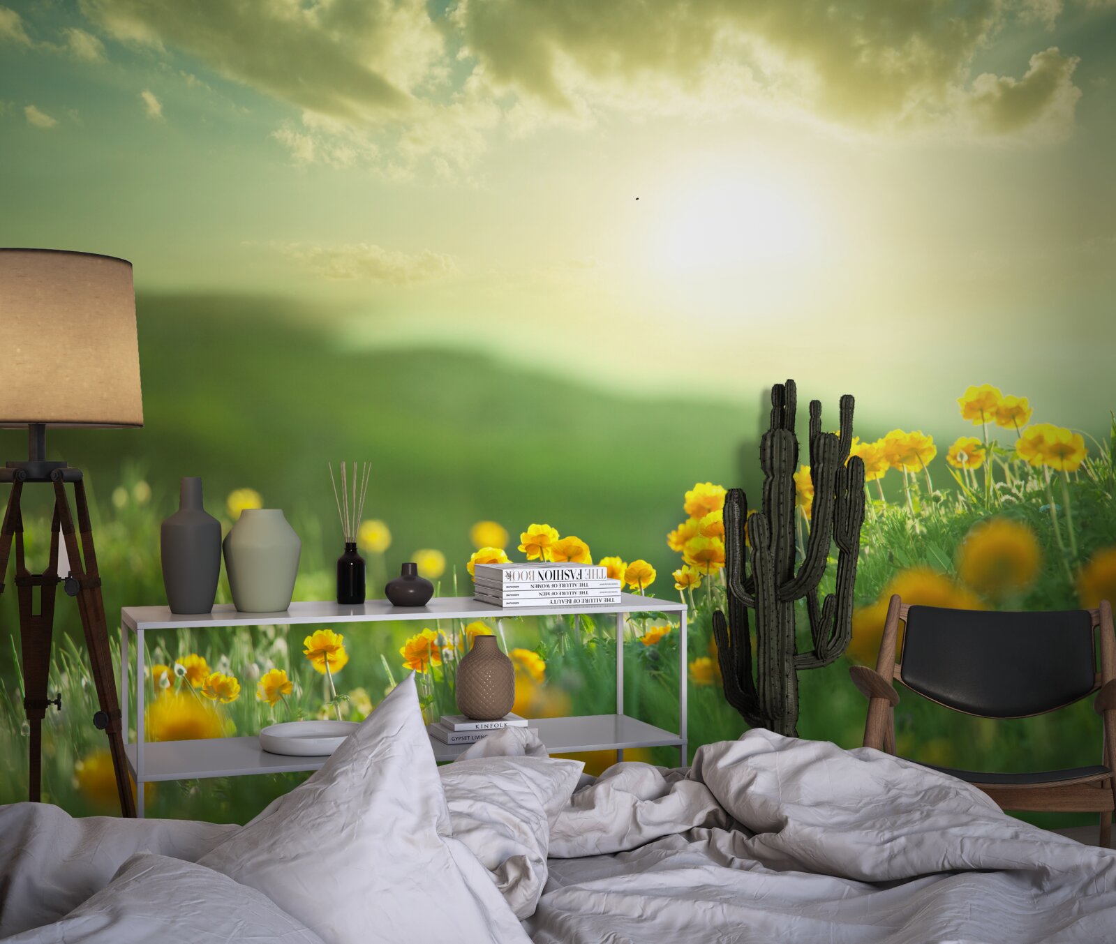 Fototapeta na lúke zlaté púpavy hľadia na východ slnka