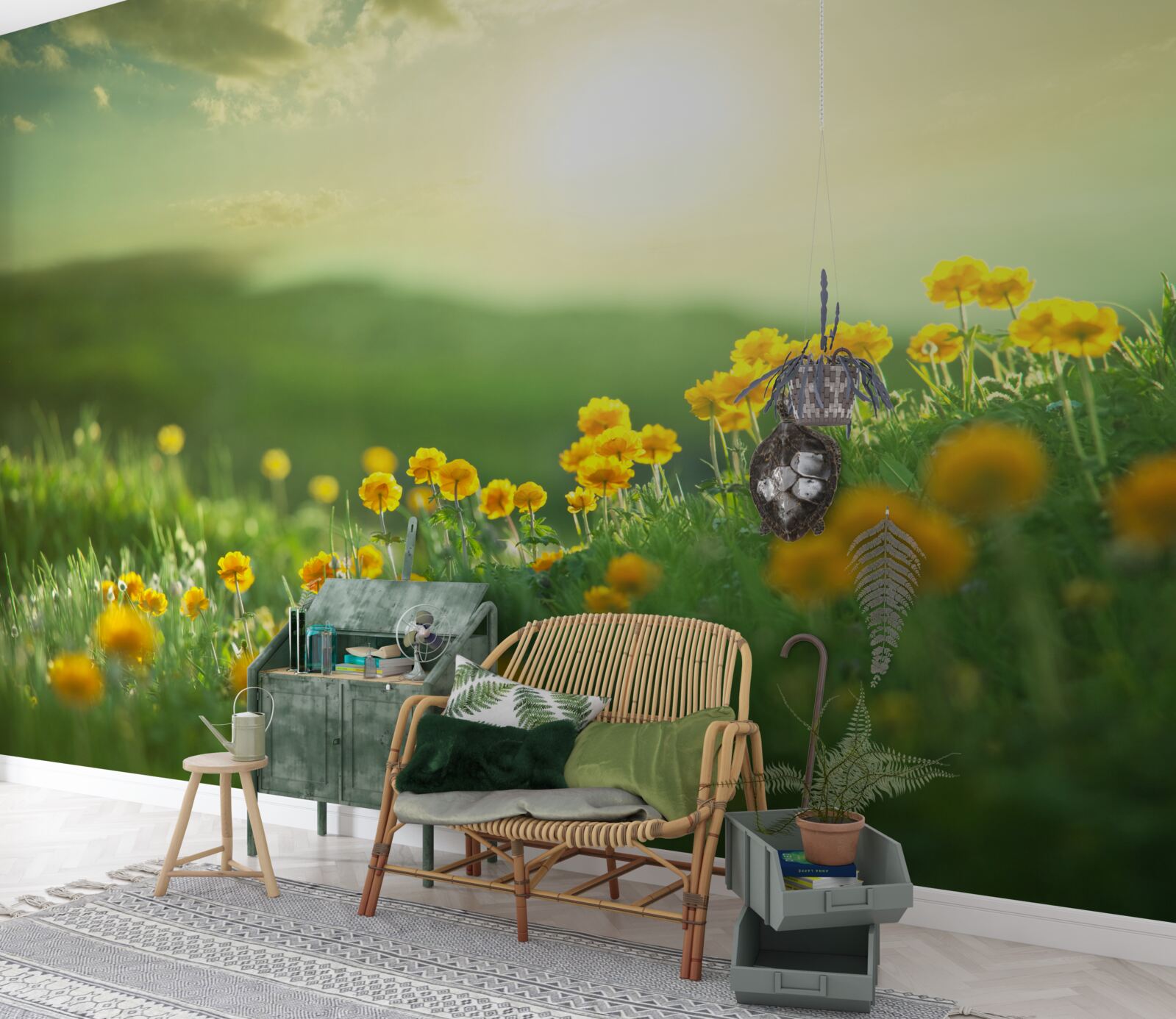 Fototapeta na lúke zlaté púpavy hľadia na východ slnka