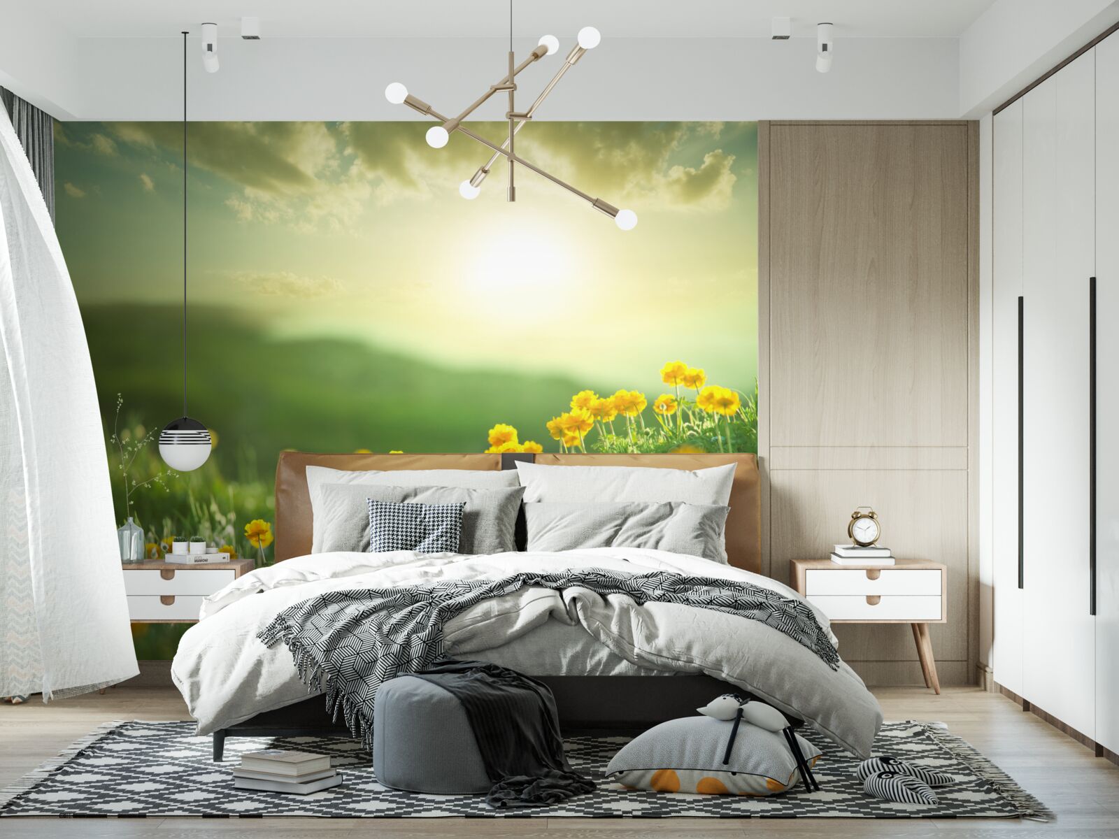 Fototapeta na lúke zlaté púpavy hľadia na východ slnka