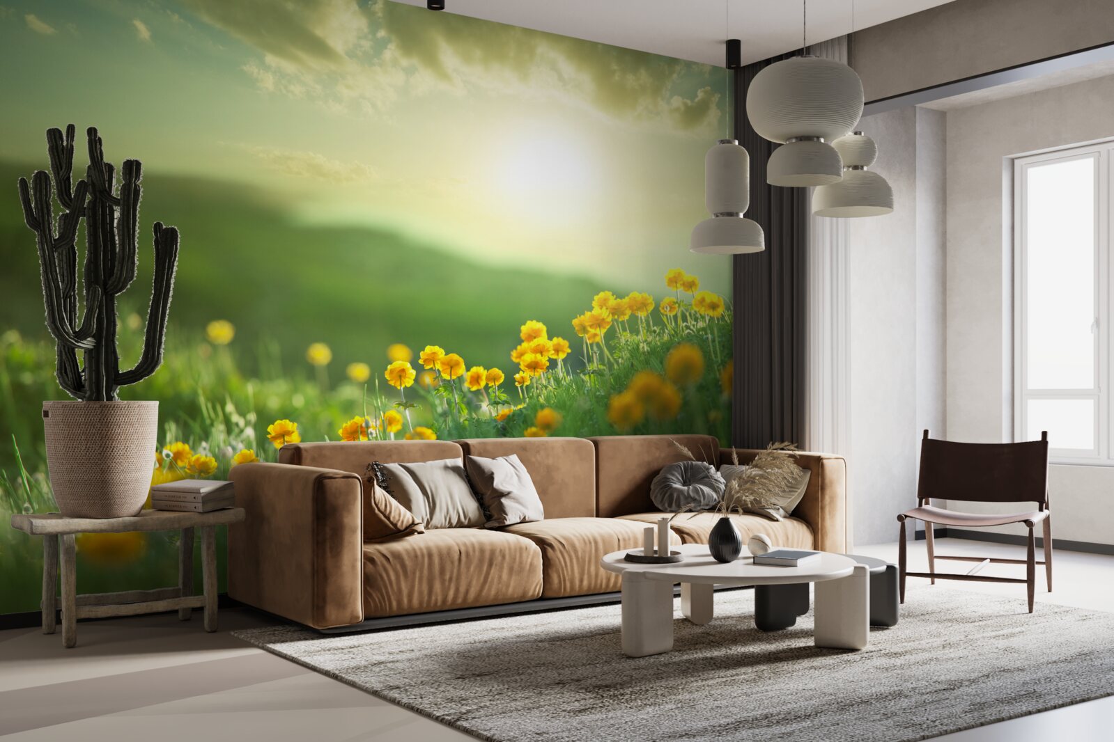 Fototapeta na lúke zlaté púpavy hľadia na východ slnka