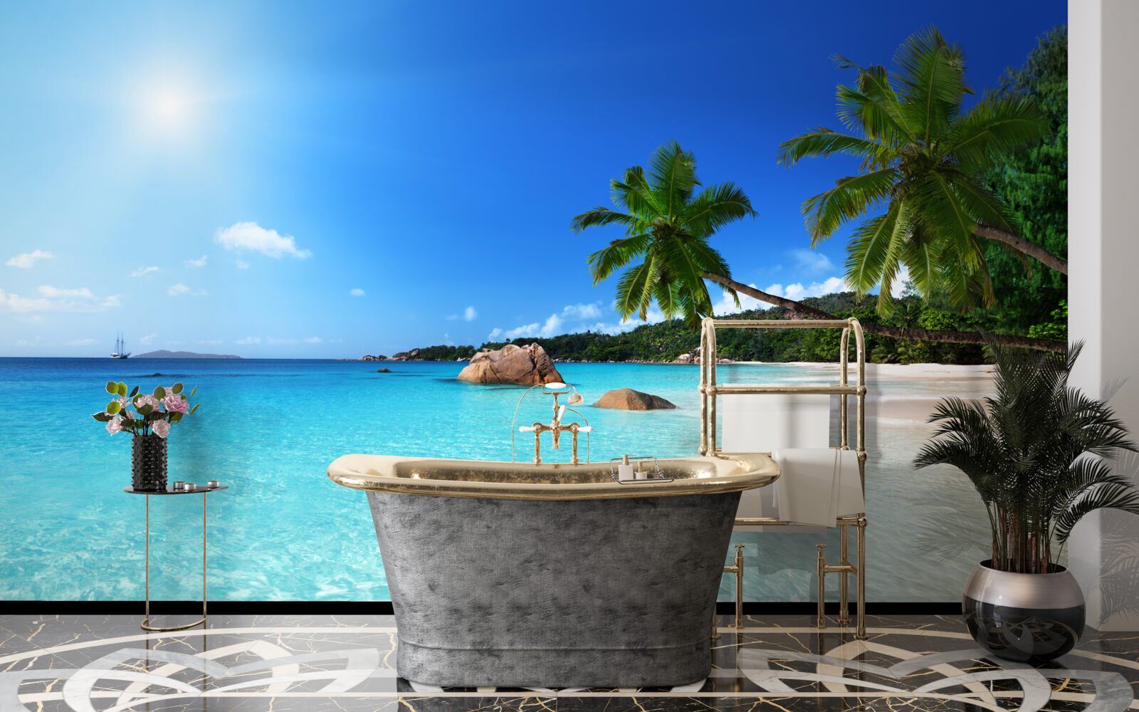 Fototapeta tyrkysová voda na exotickom pobreží