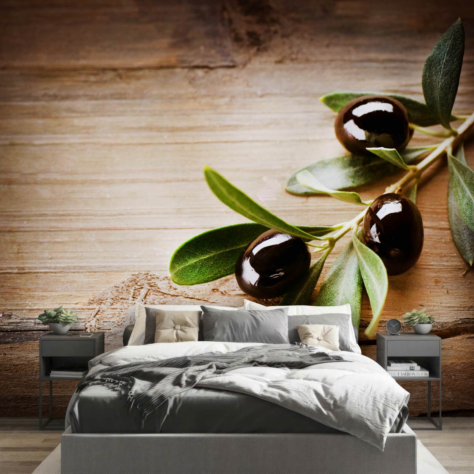 Fototapeta konáre sú ozdobené olivovým olejom a zelenými listami