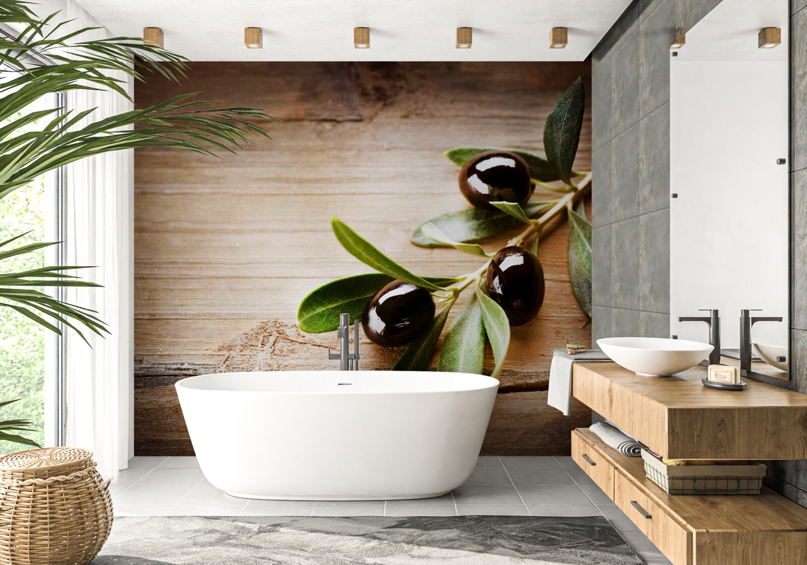 Fototapeta konáre sú ozdobené olivovým olejom a zelenými listami