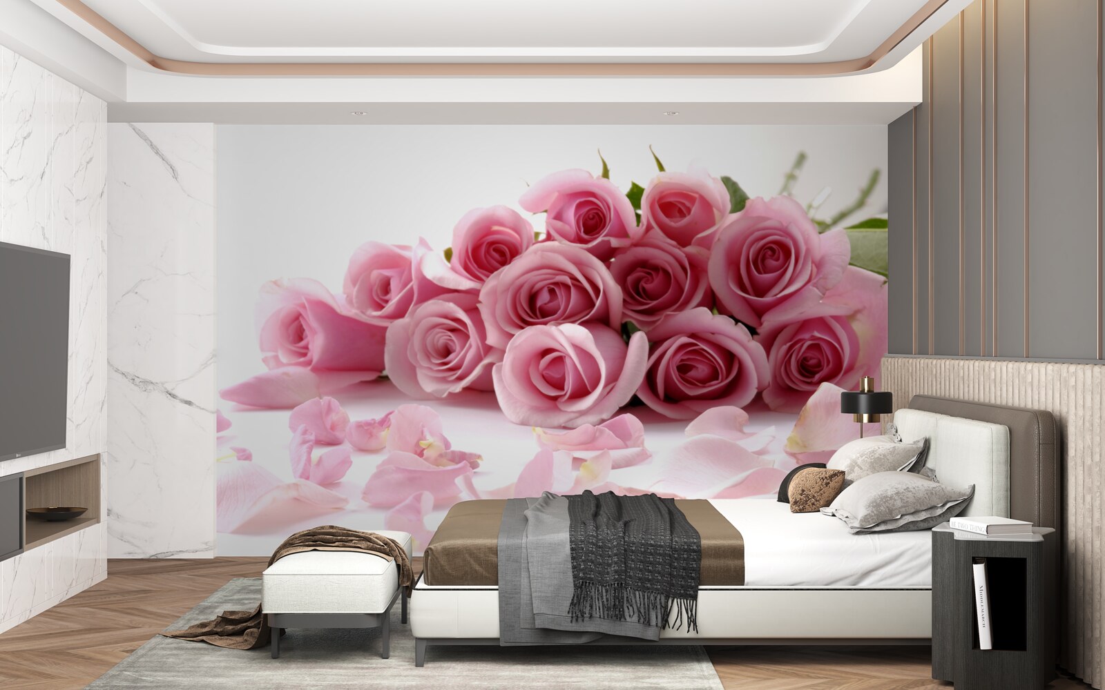 Fototapeta jemné ružové ruže s okvetnými lístkami v blízkosti vodnej hladiny