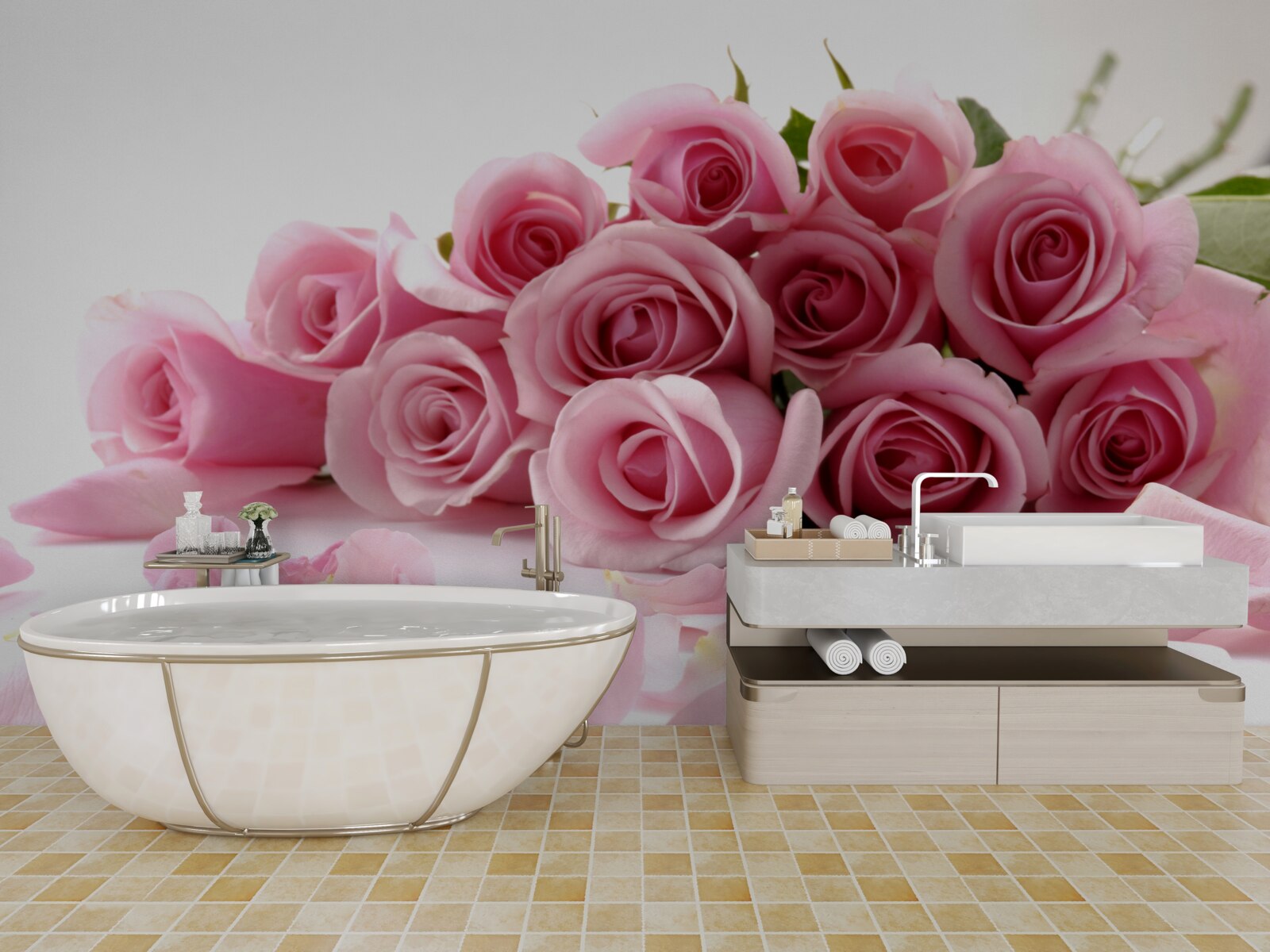 Fototapeta jemné ružové ruže s okvetnými lístkami v blízkosti vodnej hladiny