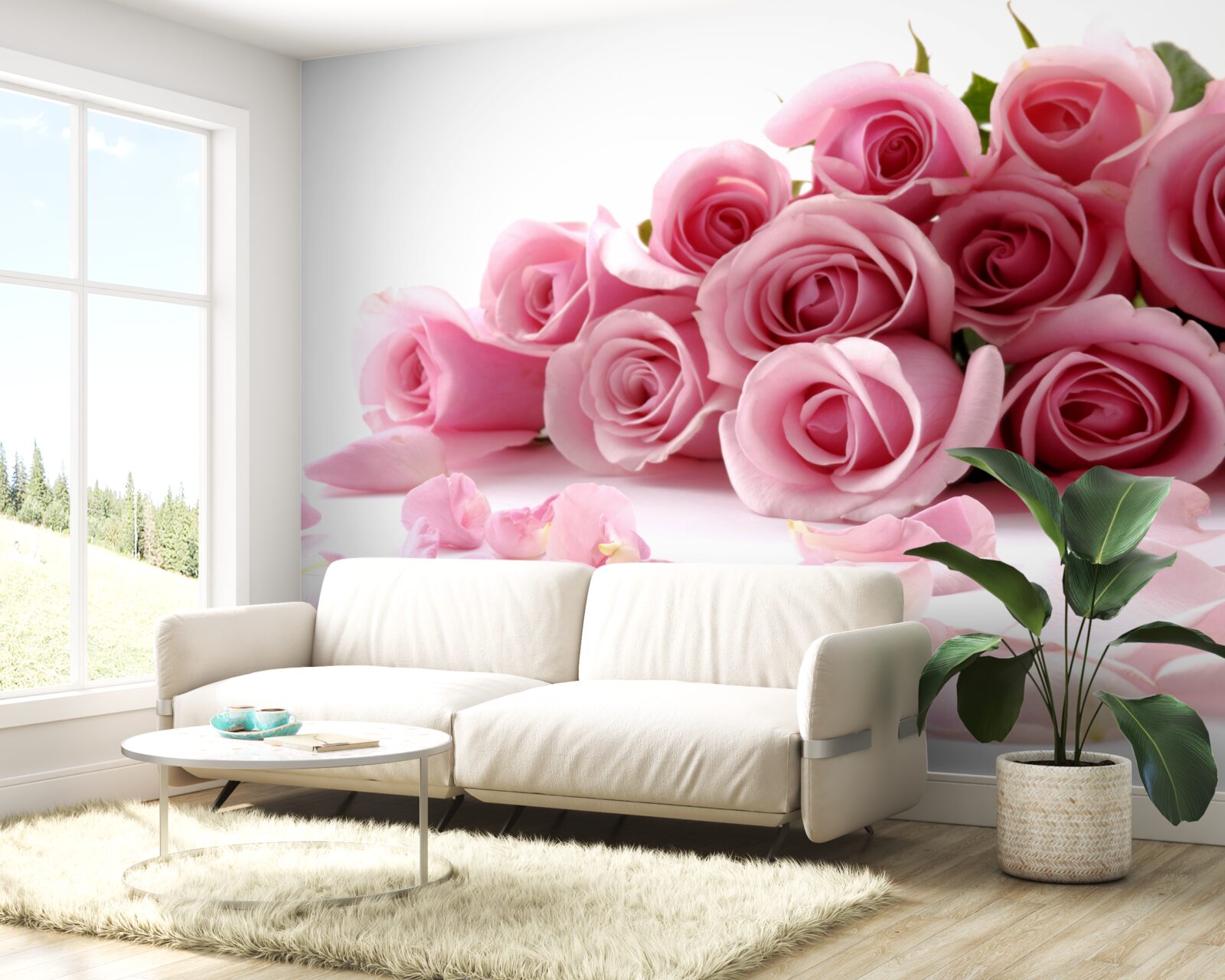 Fototapeta jemné ružové ruže s okvetnými lístkami v blízkosti vodnej hladiny