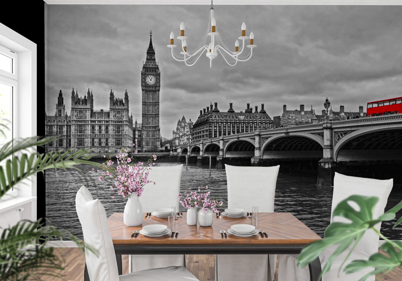 Fototapeta červený autobus ide na cez most v Anglicku