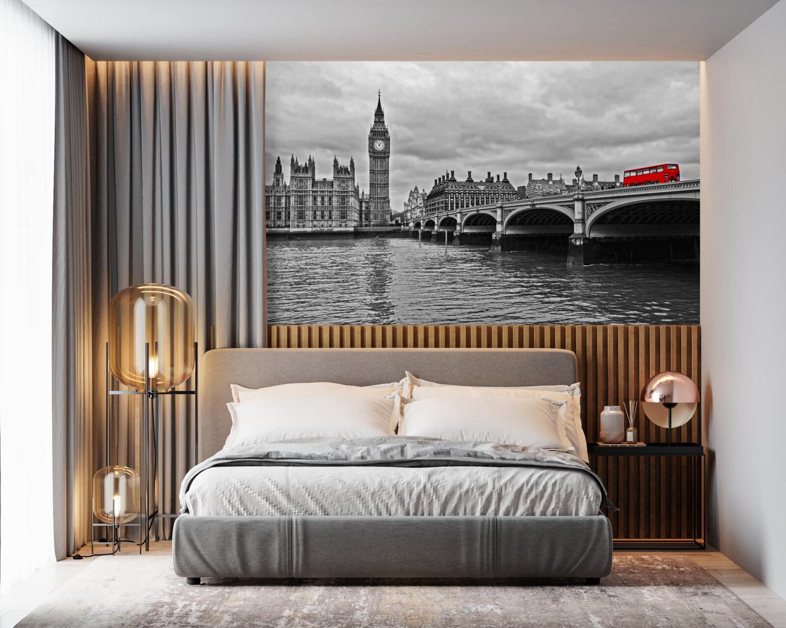 Fototapeta červený autobus ide na cez most v Anglicku