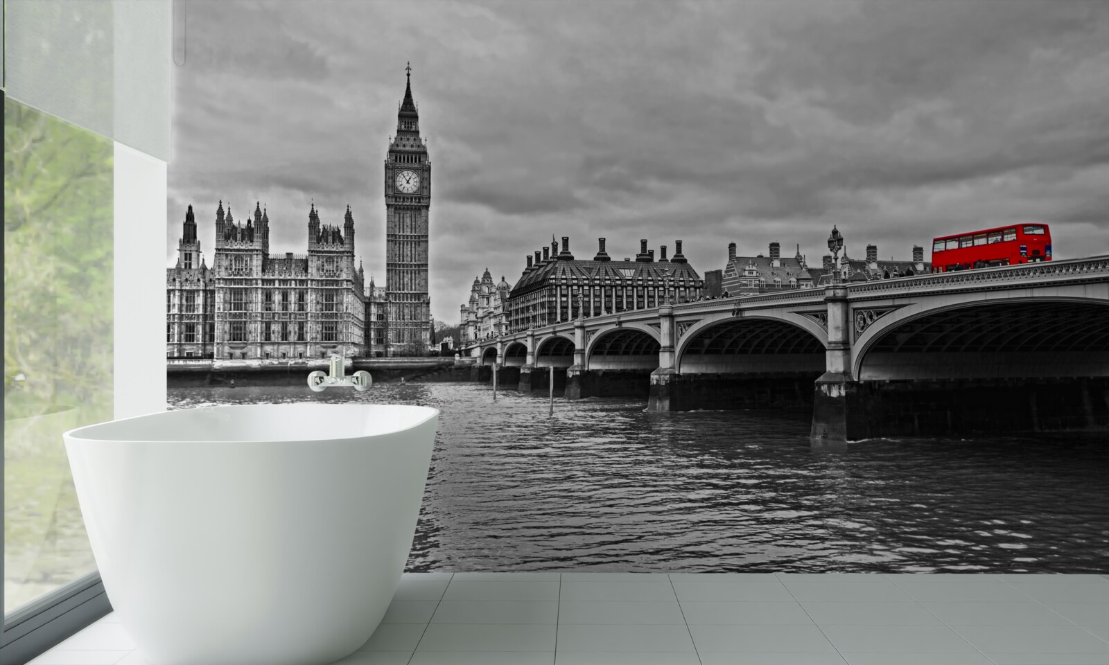 Fototapeta červený autobus ide na cez most v Anglicku