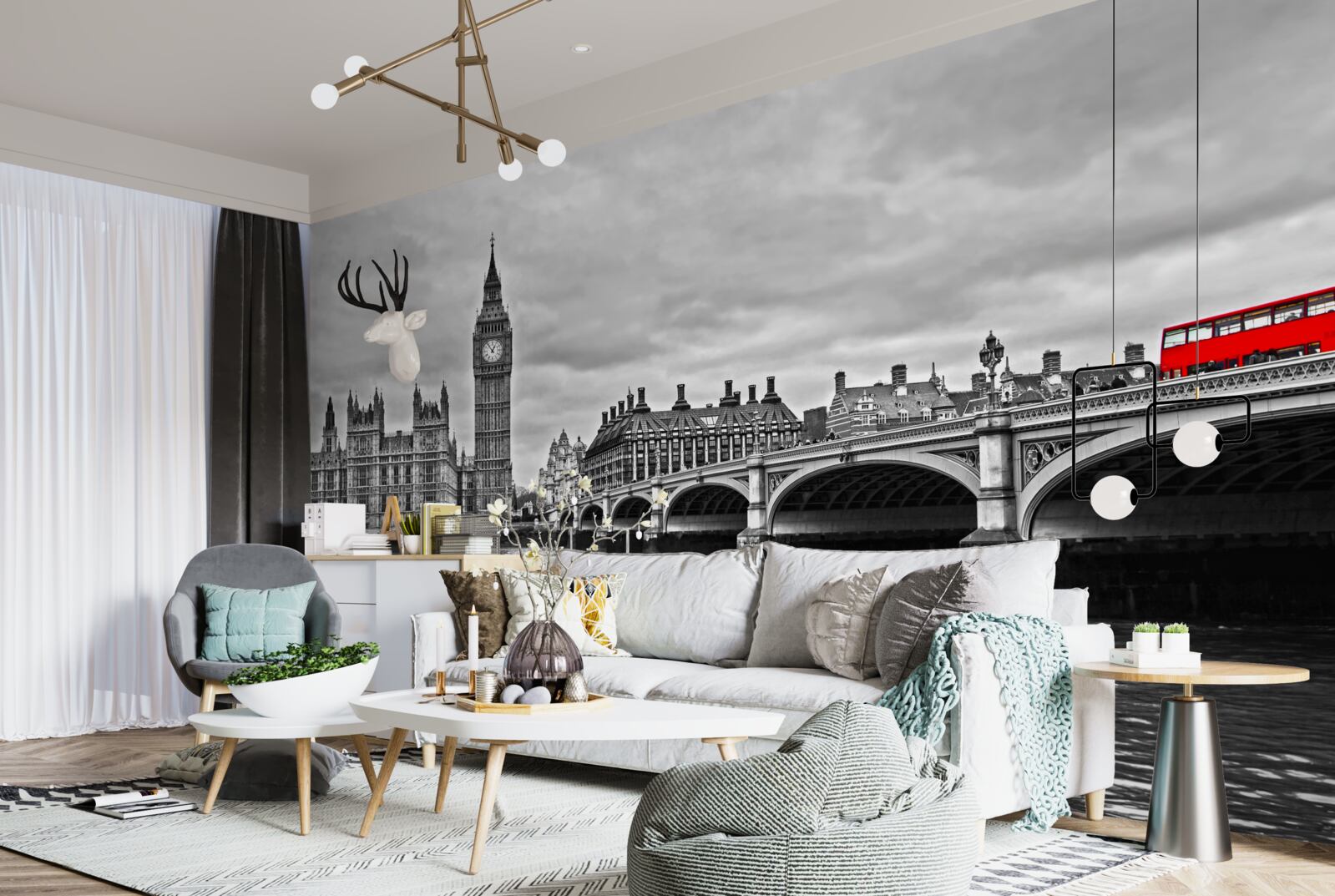 Fototapeta červený autobus ide na cez most v Anglicku