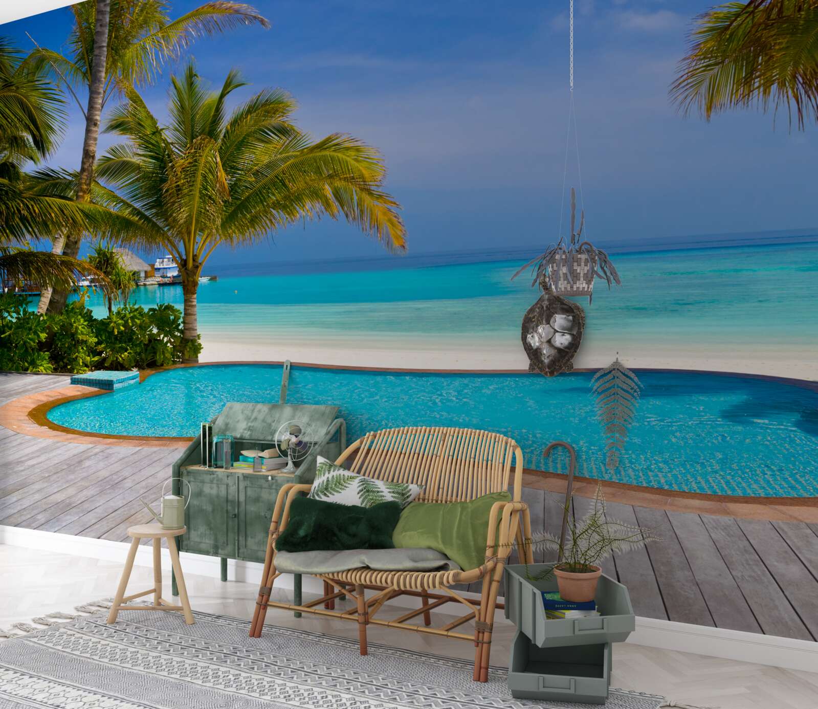 Fototapeta bazén v blízkosti brehu, pokrytý palmami