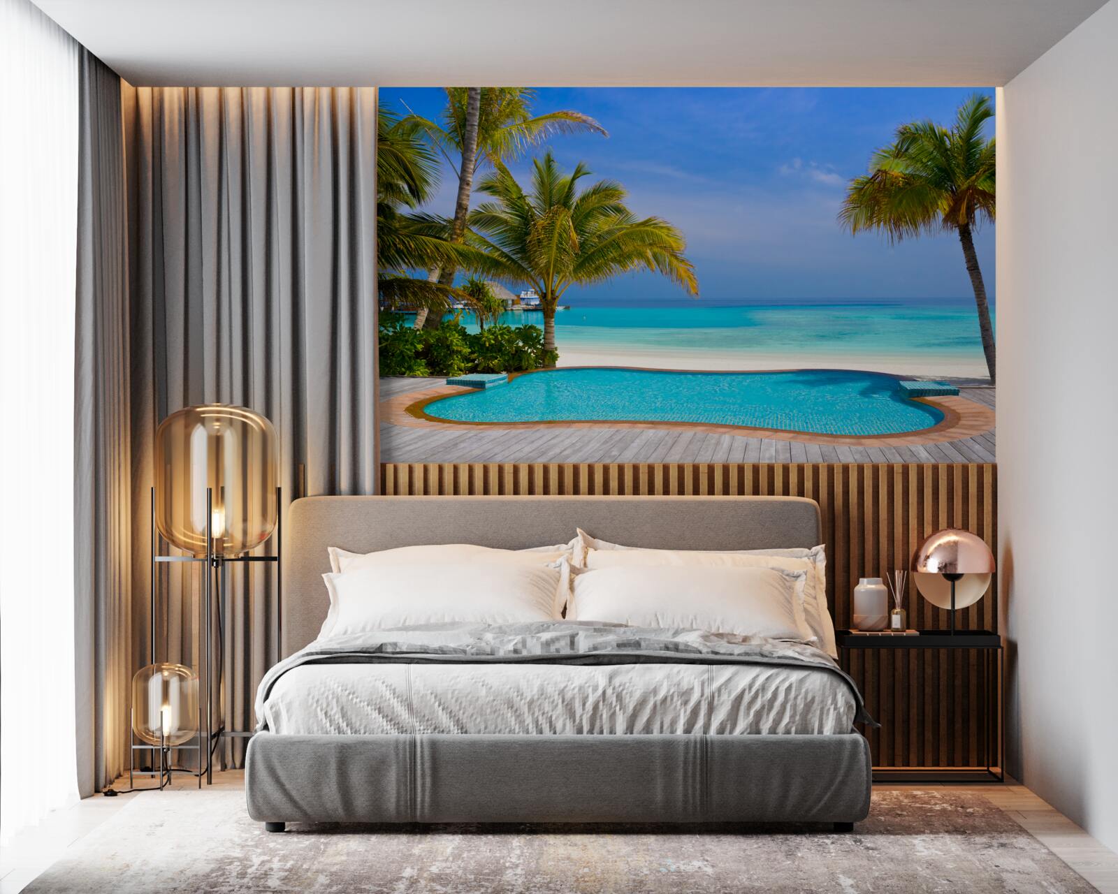 Fototapeta bazén v blízkosti brehu, pokrytý palmami