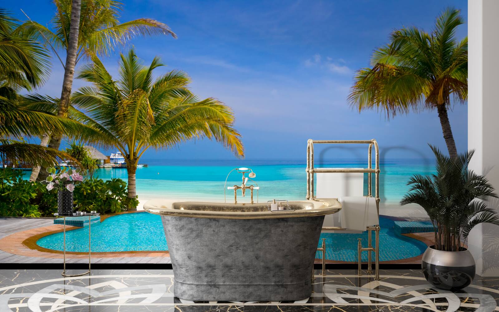 Fototapeta bazén v blízkosti brehu, pokrytý palmami