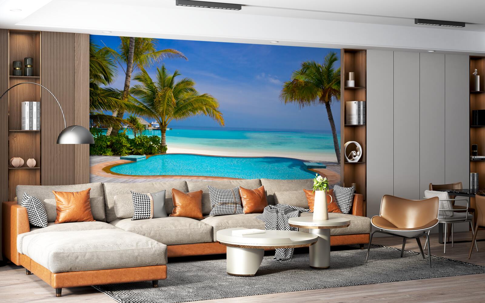 Fototapeta bazén v blízkosti brehu, pokrytý palmami