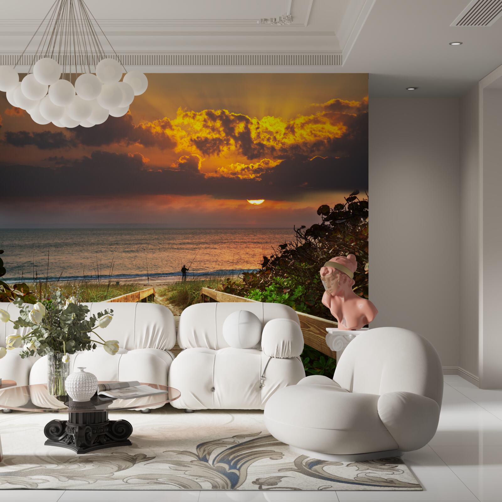 Fototapeta slnko padalo pod prikrývku na dych mora