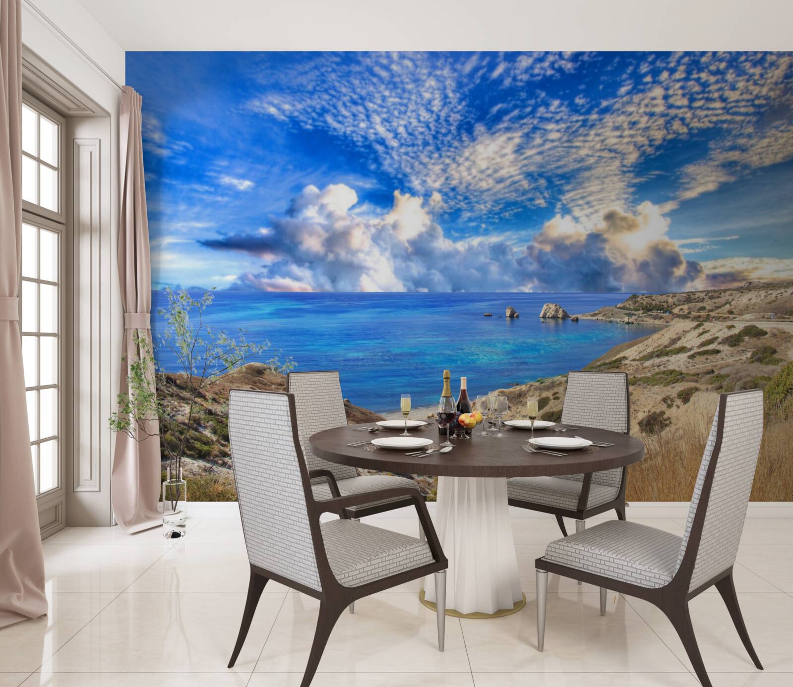 Fototapeta cirrové oblaky na obzore, kde sa stretávajú so zemou a oceánom