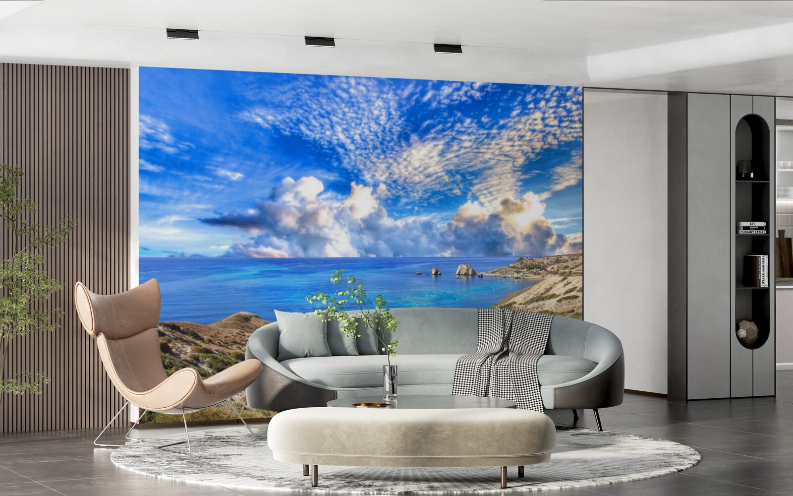 Fototapeta cirrové oblaky na obzore, kde sa stretávajú so zemou a oceánom