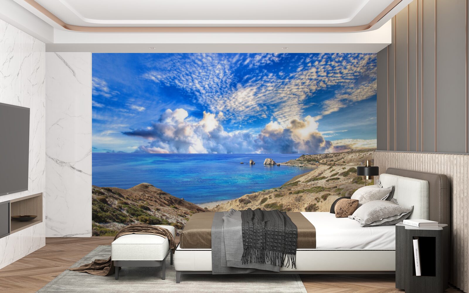 Fototapeta cirrové oblaky na obzore, kde sa stretávajú so zemou a oceánom