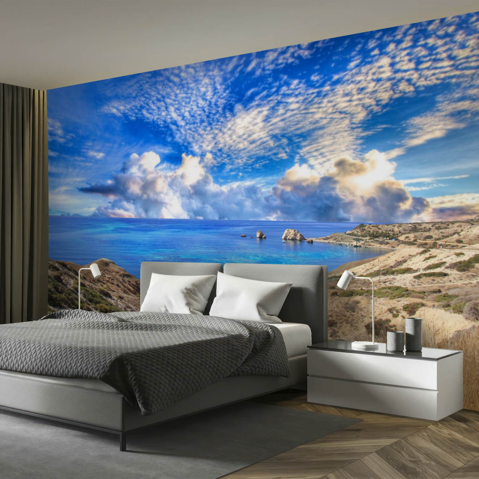 Fototapeta cirrové oblaky na obzore, kde sa stretávajú so zemou a oceánom