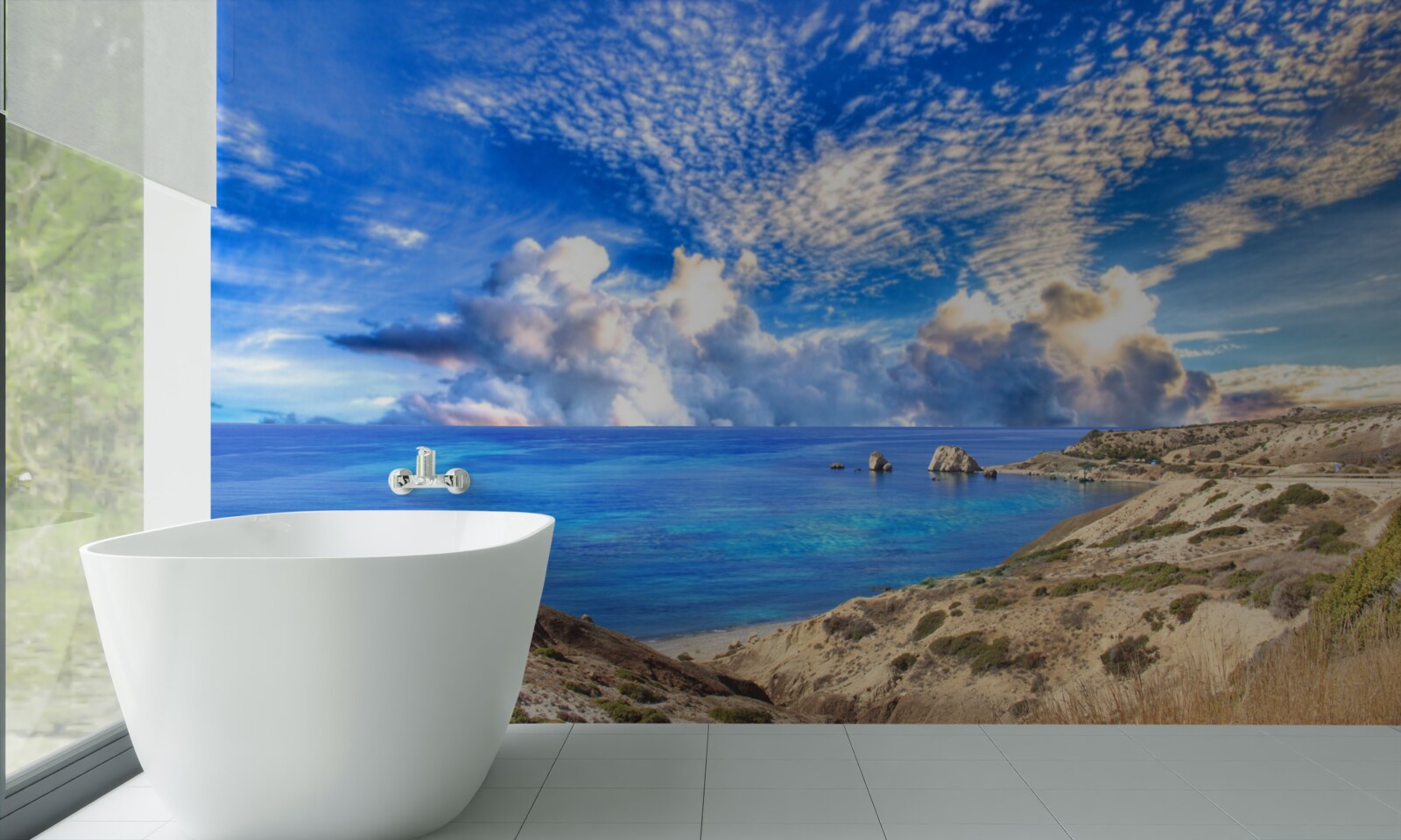 Fototapeta cirrové oblaky na obzore, kde sa stretávajú so zemou a oceánom