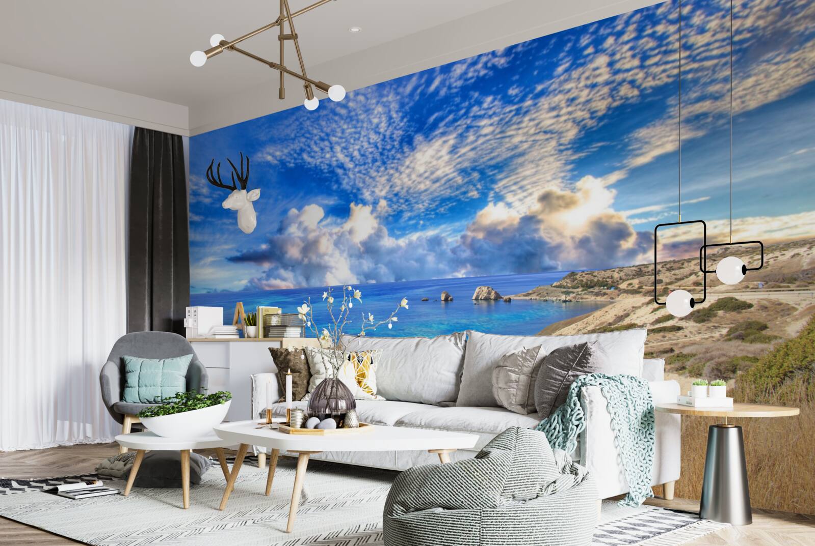 Fototapeta cirrové oblaky na obzore, kde sa stretávajú so zemou a oceánom