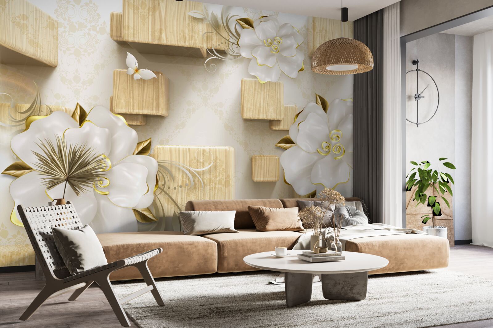 Fototapeta zlaté akcenty na bielych dekoračných vankúšoch na drevených prikrývkach