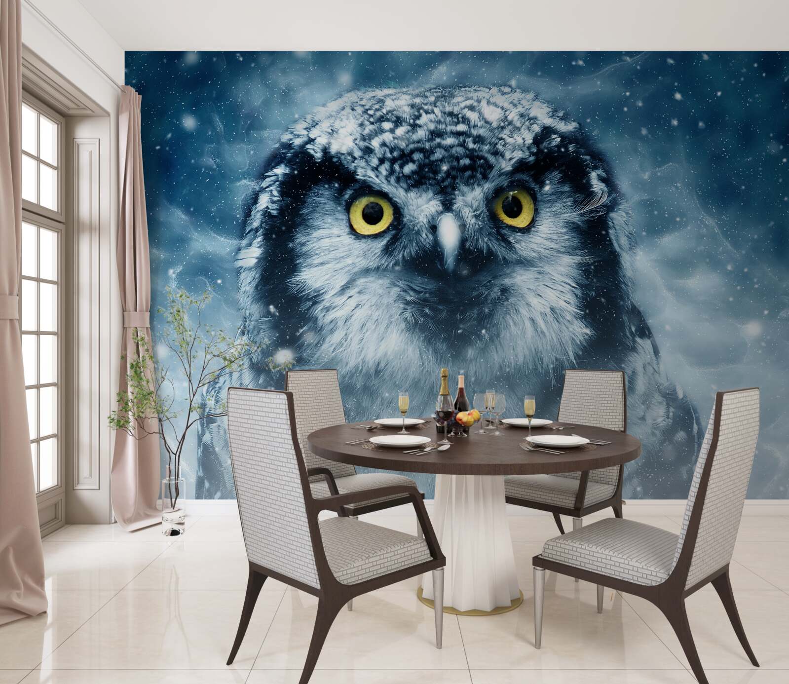 Fototapeta v zime veľká sova tak so zlatými očami