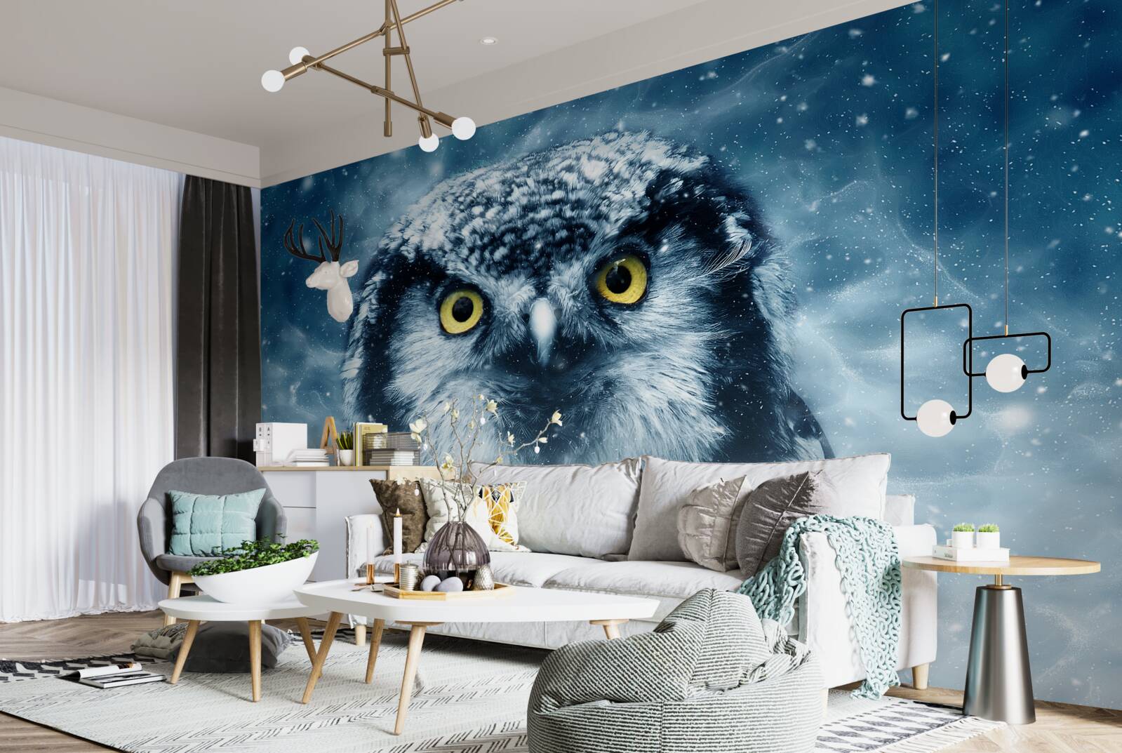 Fototapeta v zime veľká sova tak so zlatými očami