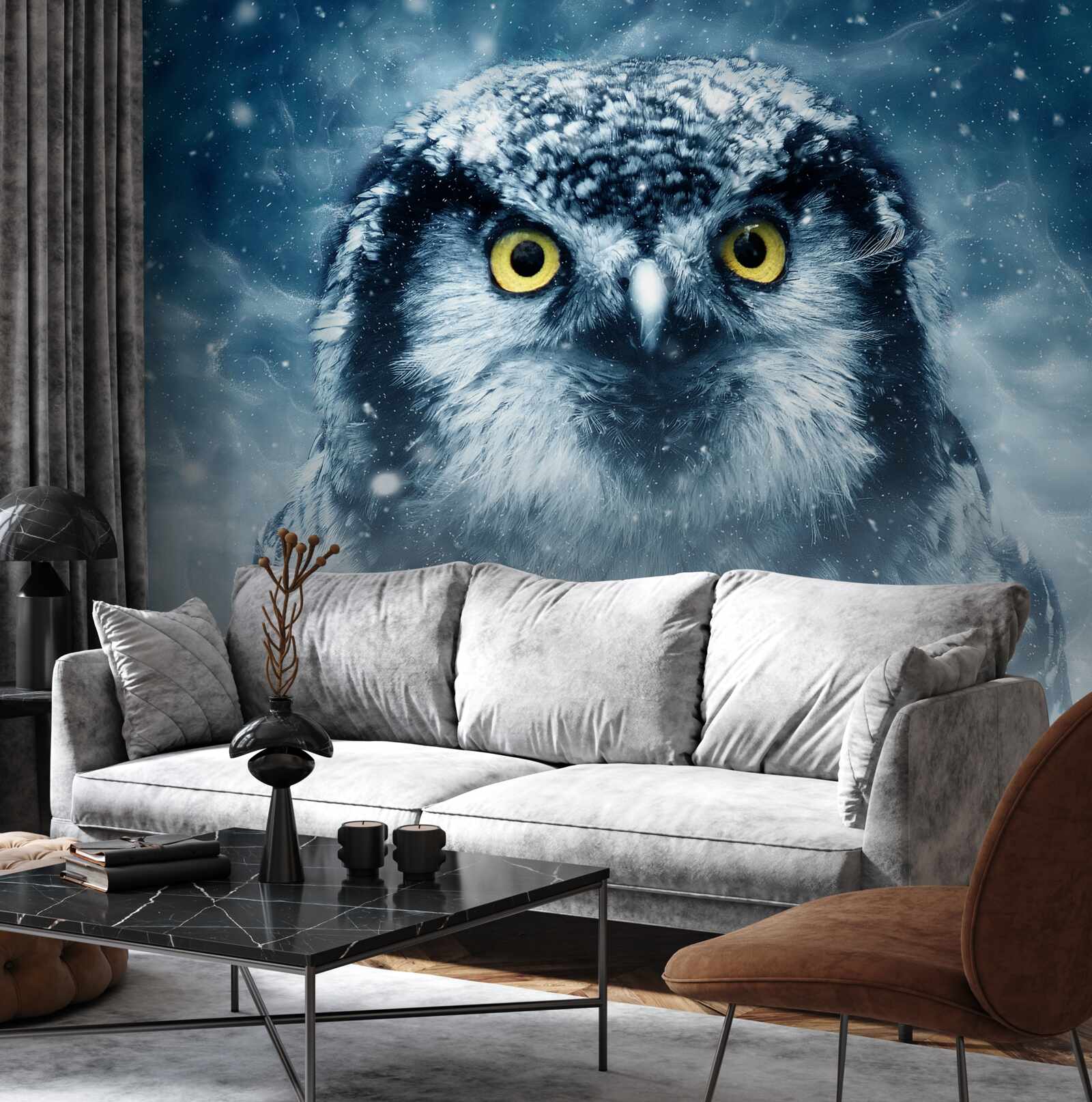Fototapeta v zime veľká sova tak so zlatými očami