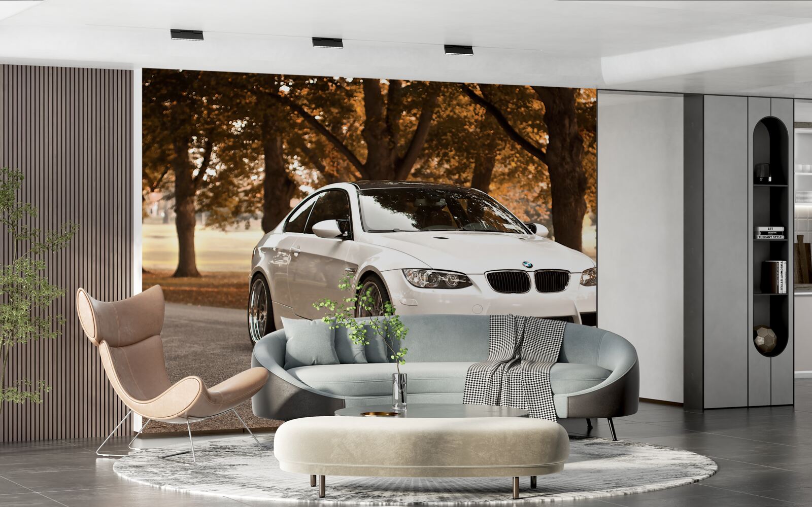 Fototapeta biele BMW na jesennú jazdu