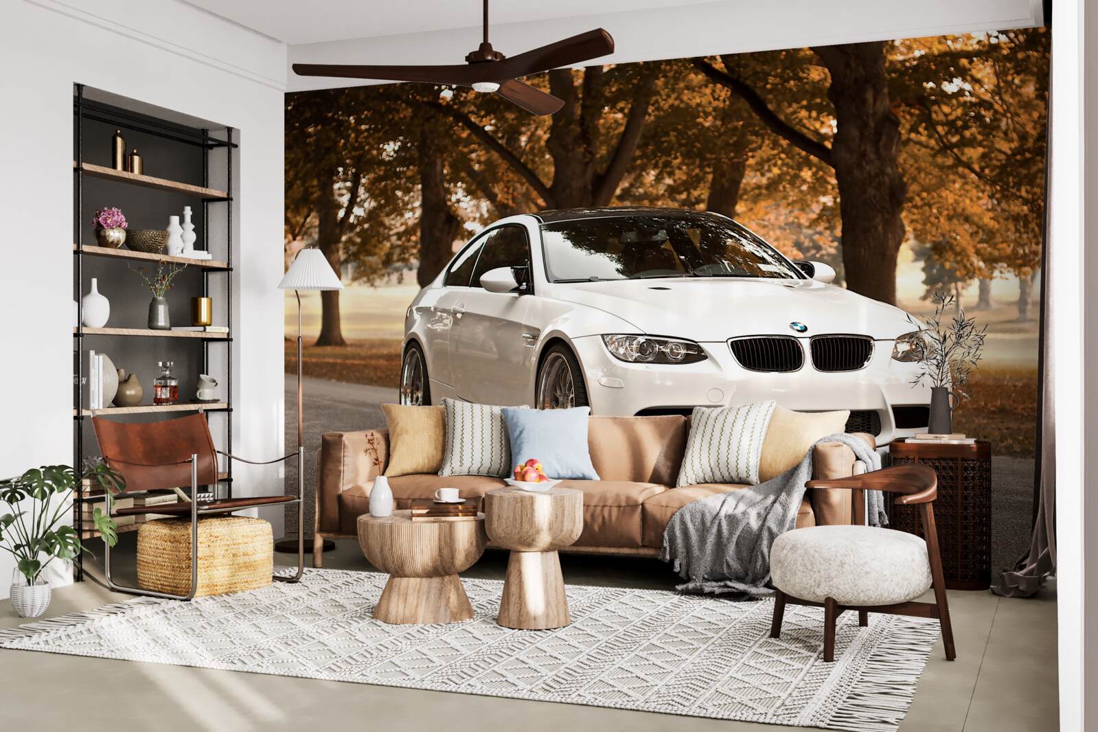 Fototapeta biele BMW na jesennú jazdu