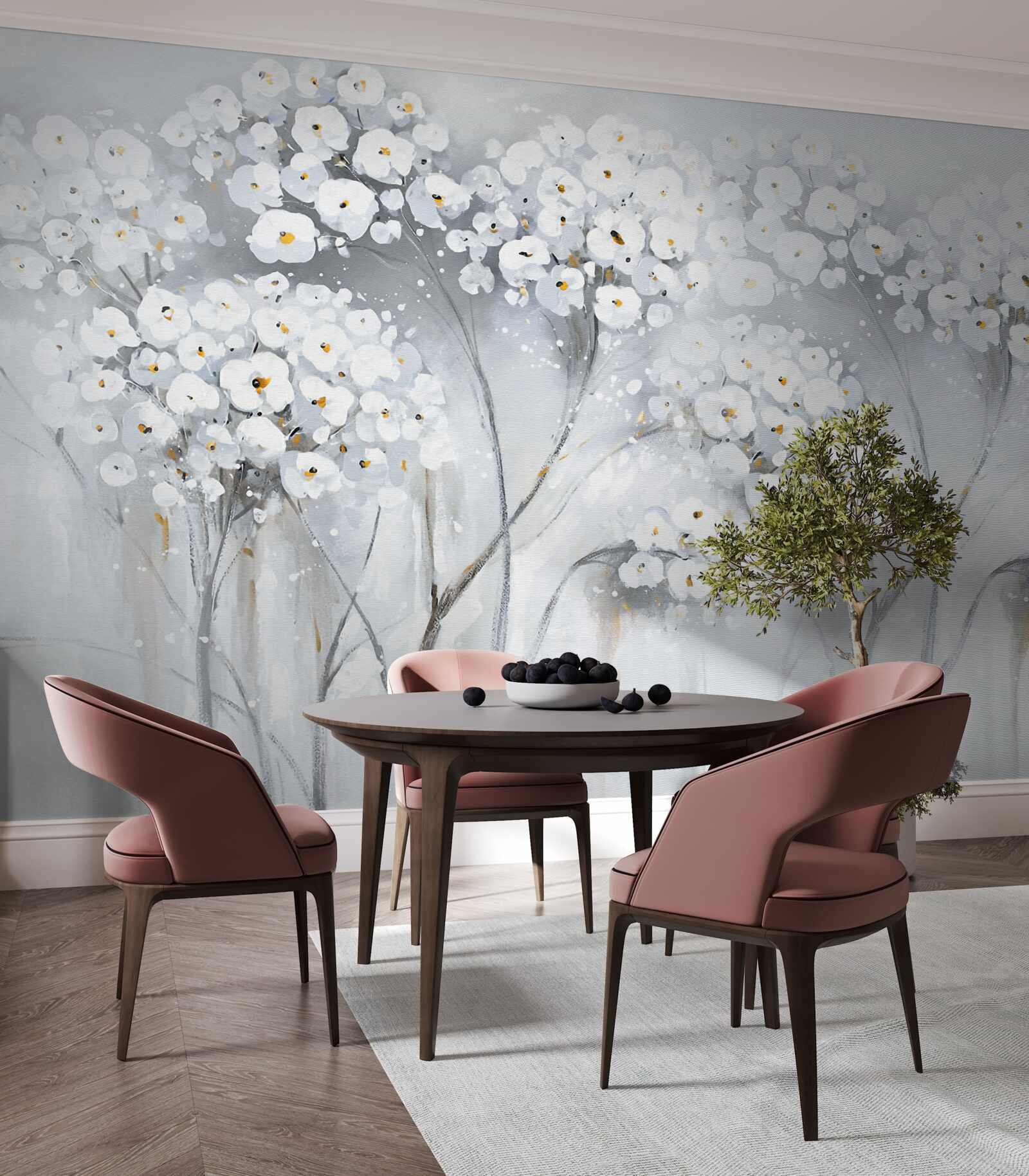 Fototapeta štíhle stromy s rozkvitnutými listami a svetlými odtieňoch